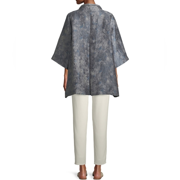 Eileen Fisher Cosmo Jacquard 3/4 Sleeve Silk Blend Jacket in Ash Size Medium - Picture 5 of 16